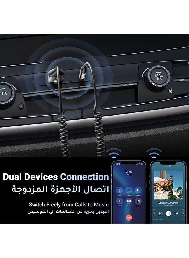 Bluetooth Car Receiver Bluetooth version 5.3 Transmission range 10m - USB 2.0 to 3.5mm Jack Handsfree Car kit Audio Receiver with Built-in Microphone for Car Speaker and Home Audio 70601 Grey