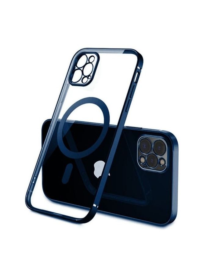 Magnetic Electroplating Frame Magsafe Wireless Charging Case for Apple iPhone 13 Pro Max Blue/Clear