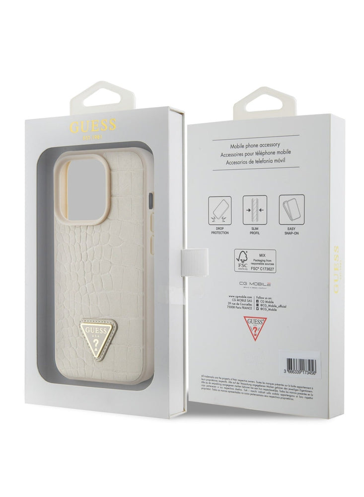 Guess Croco Case with Triangle Logo for iPhone 15 Promax - Taupe