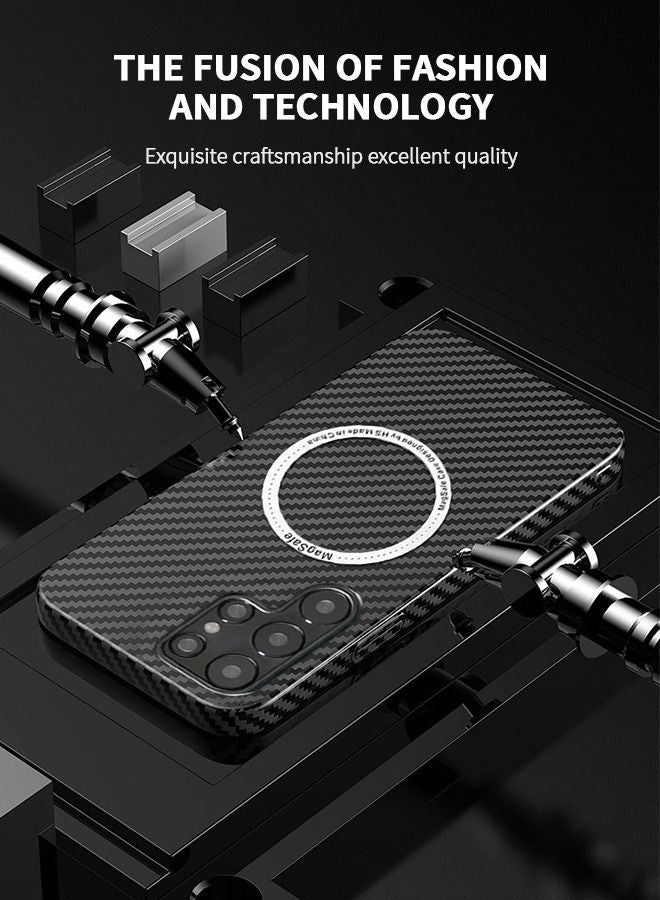 Magnetic Case Compatible with S22 Ultra 6.8 Inch Carbon Fiber Slim Phone Case, Compatible with MagSafe Accessories - Military Grade Drop Resistant Black