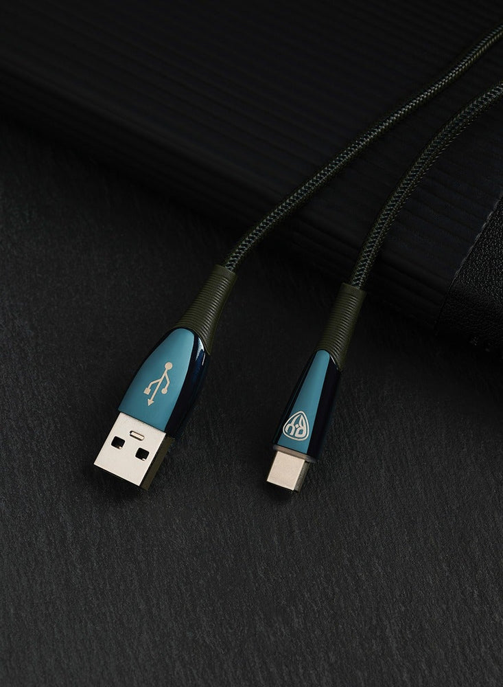 USB C Cable 1M 3A Fast Charging Cable QC3.0 Type C USB Data Transfer Metal Glossy Plug with LED and Strong Cevlar Braid Green Colour