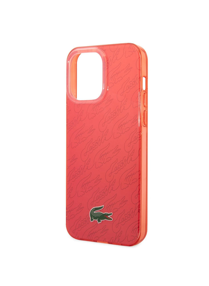 Lacoste iPhone 14 Pro Max Hard Case IML Double Layer & Dyed Bumper Signature Pattern, Scratch Protection & Easy Snap-On - Red