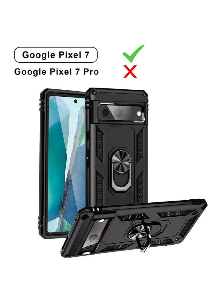 for Google Pixel 7 case Heavy Duty Rugged Full Body Scratch Proof Shockproof Screen Camera Protection Built-in 360 Ring Kickstand Military Hard Back Phone Cover for Men Women Black