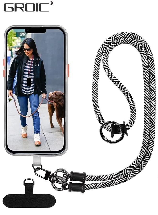 Universal Crossbody Cell Phone Lanyard Crossbody Rope Around the Neck Wrist Strap, Adjustable Soft Nylon Shoulder Phone Strap for Most Smartphone Case Headset Keychain Offices ID - Black/White