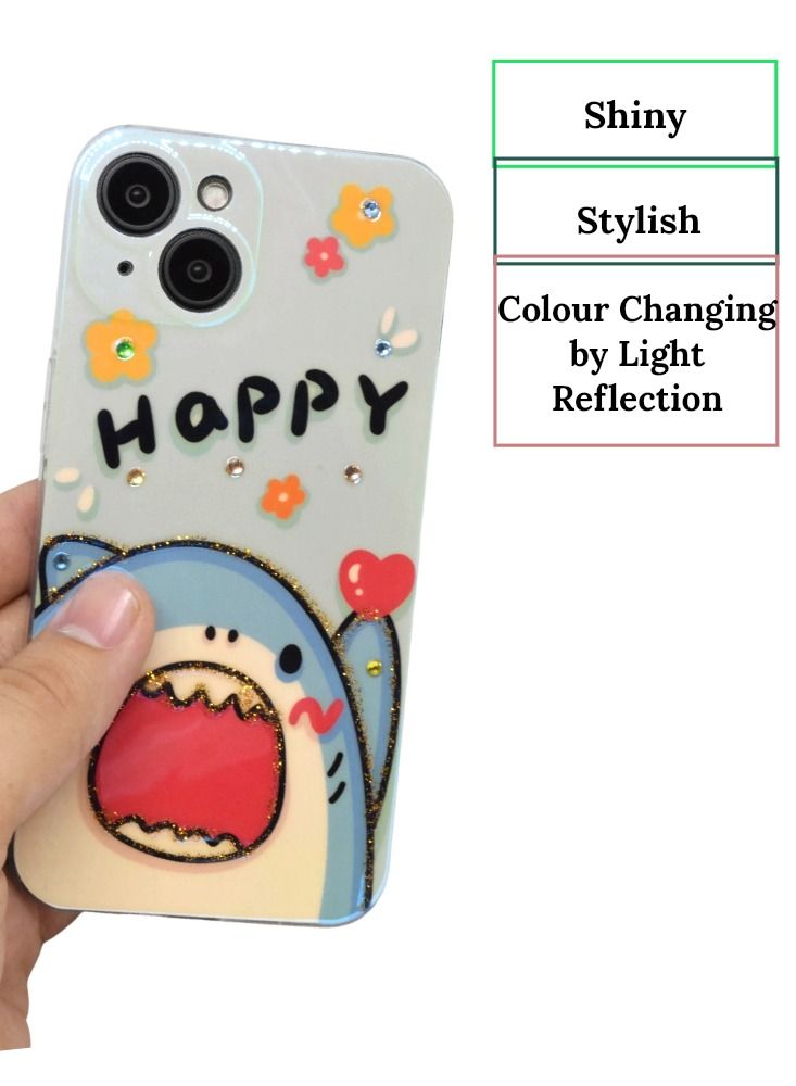 iPhone 14 Cover 6.1 inch with Fashion Luxury Glossy Rhinestones Beautiful Oil Painting Soft Phone Case Silicone Shockproof Casing Protection Back Cover