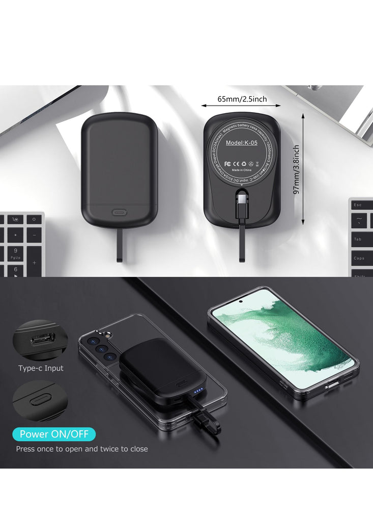 10000mah Wireless Magnetic Power Bank with Protection Case Cover for Samsung S22 plus Black