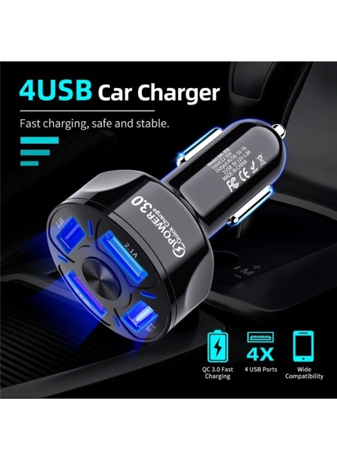 4 Port Car Charger USB Adapter 12-24V Car Charger Adapter Universal USB Car Charger Compatible with Mobile Phones Tablets Other USB Accessories Black