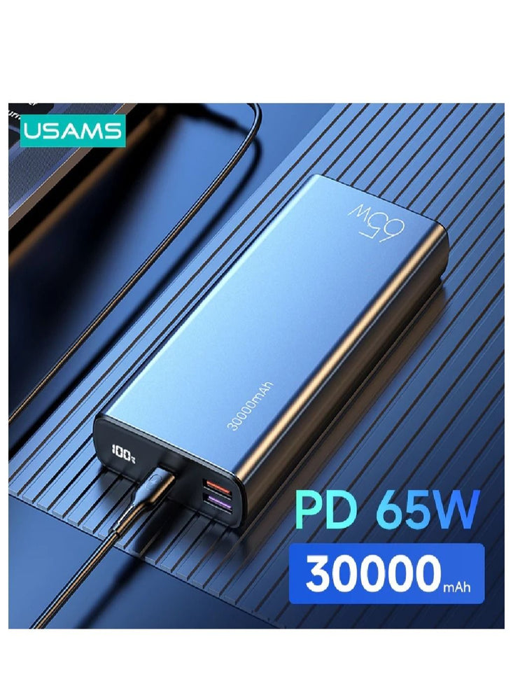 QC3.0+PD Compatible With Phones, Laptop, Tablet Fast Charging Power Bank 30000mAH  With USB C To USB C  Cable Super Fast Charging Ultra Compact Power Bank