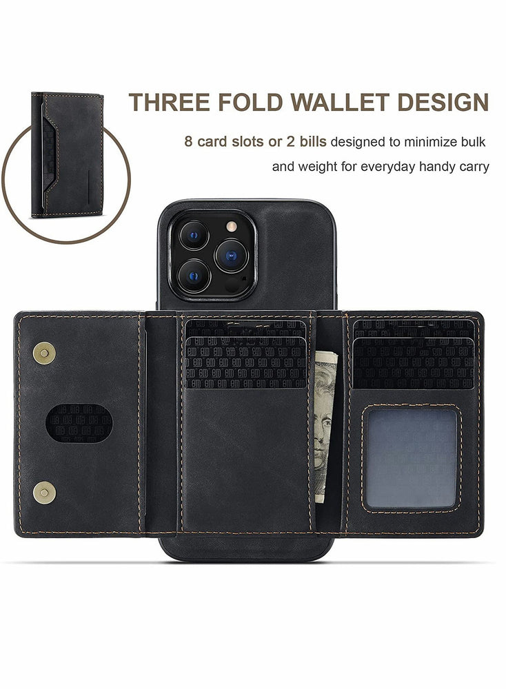 2 in 1 Detachable Back Cover Compatible with iPhone 13 Pro Max Wallet Case with Card Holder Magnetic Leather Pocket Slim Phone Cases 6.7'' (Black)