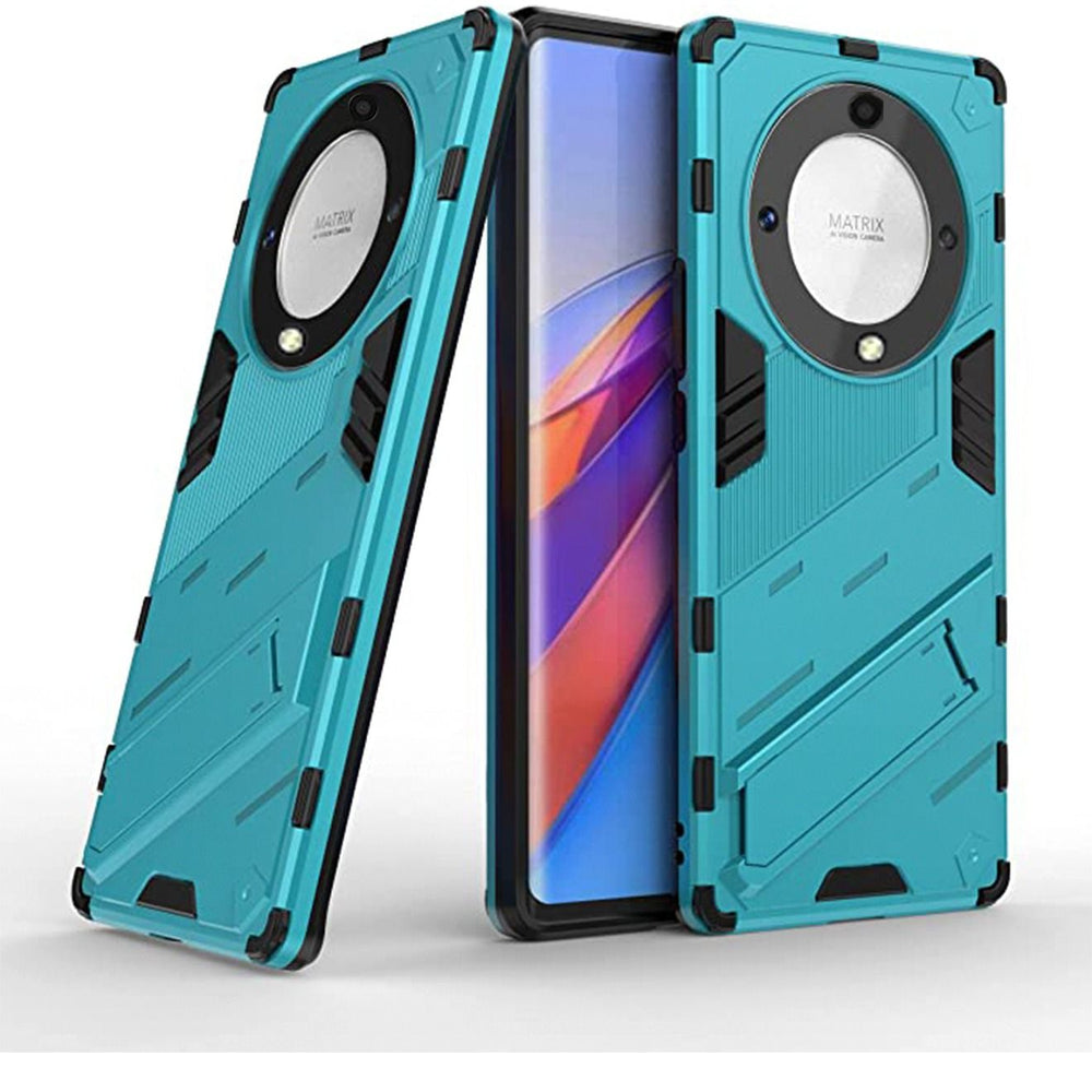 Honor X9a Case Cover with Hard PC + Soft TPU Invisible Kickstand Bracket Drop-Proof Protective Cell Phone Cover Blue