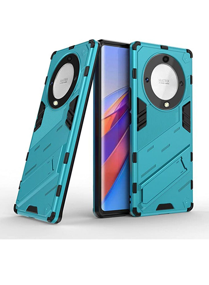 Honor X9a Case Cover with Hard PC + Soft TPU Invisible Kickstand Bracket Drop-Proof Protective Cell Phone Cover Blue