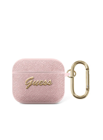 Guess Airpods 3 PC PU Saffiano With Script Metal Logo, Scratch & Drop Resistant, 360 Protection, Easy to Install and Effectively Absorbs Shock - Pink