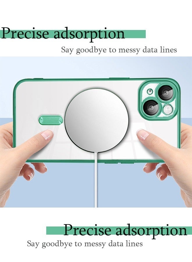 IPhone 13 Case Magnetic Support Magsafe Charger Wireless Anti Scratch Shockproof Clear Four Corner Cushion Anti Dropping Full Body Protection All Inclusive Lens Protection Cover Green