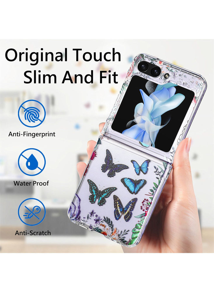 Case for  Samsung Galaxy Z Flip 5 Case with Butterfly, Fashion Women Girls Clear Hard PC Scratch-Resistant Protective Case