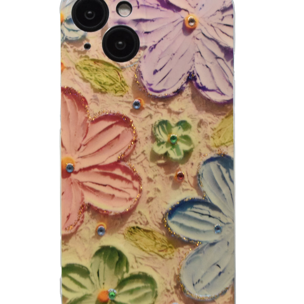 iPhone 14 Plus Cover 6.7 inch with Fashion Luxury Glossy Rhinestones Beautiful Oil Painting Silicone Shockproof Casing Protection Back Cover