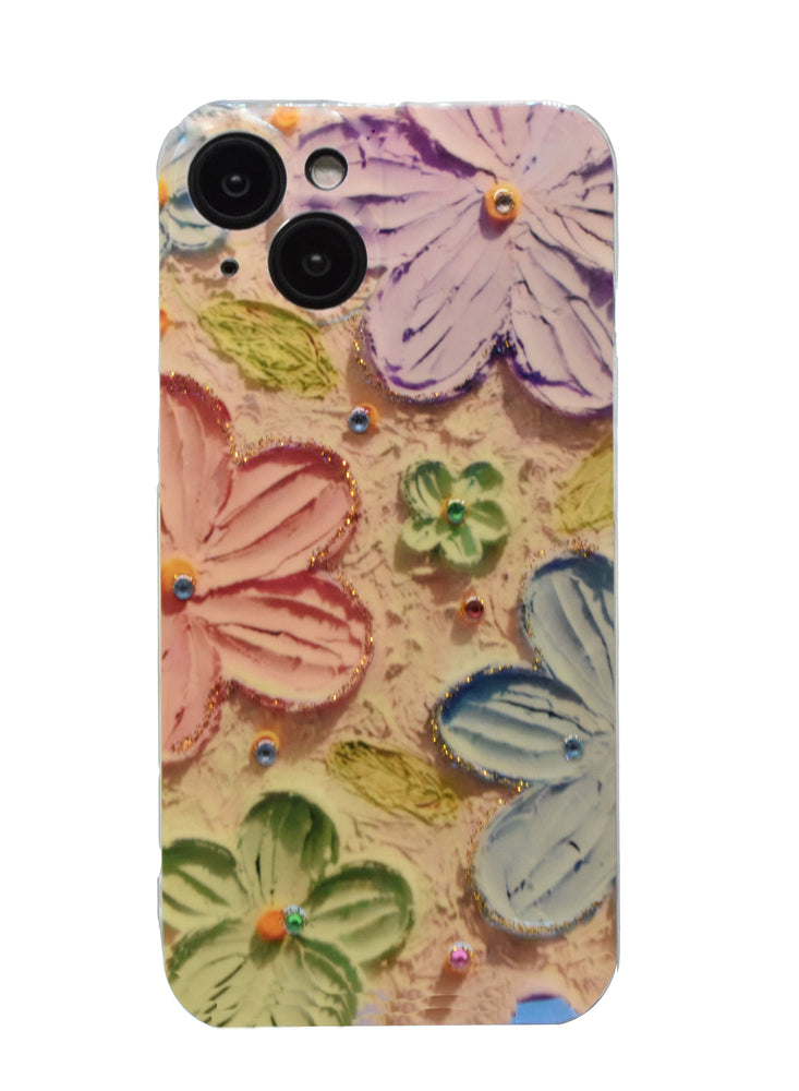 iPhone 14 Plus Cover 6.7 inch with Fashion Luxury Glossy Rhinestones Beautiful Oil Painting Silicone Shockproof Casing Protection Back Cover