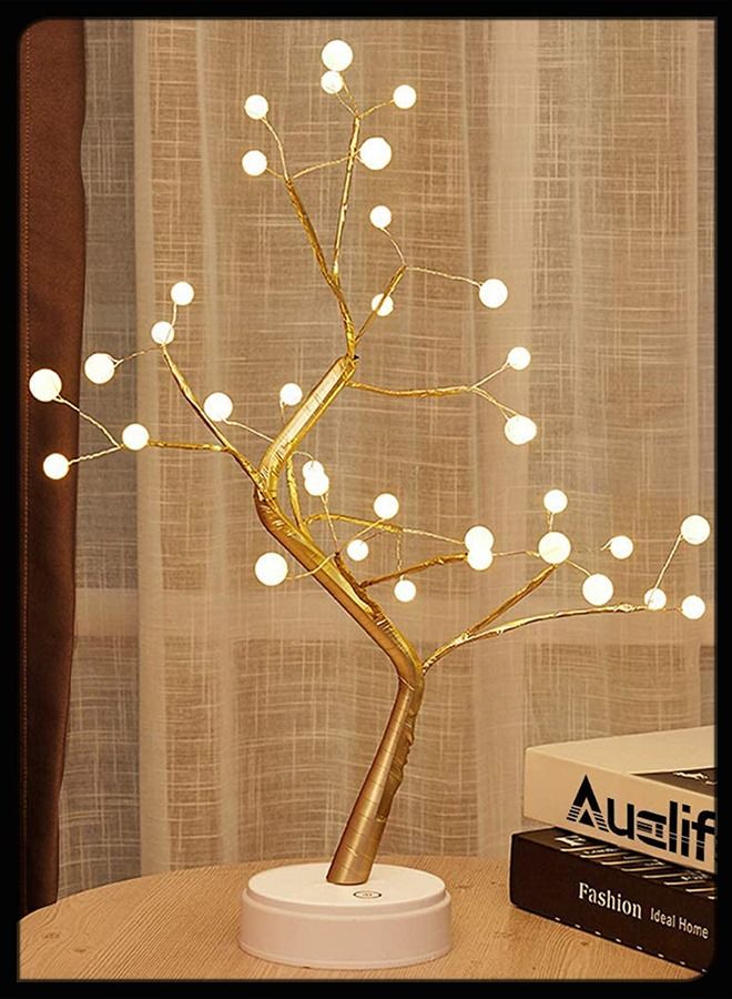 Night Light Table Lamp Upgraded Copper Wire Bonsai Tree Branch USB & Battery Powered 36 Warm White LED For Home Decoration Wedding Sign Children's Room Christmas Bedroom Decor