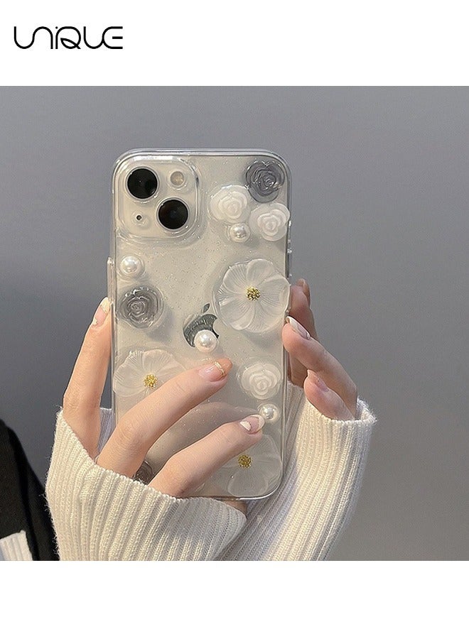 Compatible with iPhone 15 Clear Case 3D Aesthetic Rose Floral  Shiny Girly Phone Case for Women Girls Soft TPU Cover,Clear