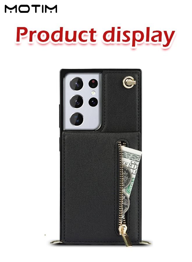 Crossbody Wallet Phone Case for Samsung S23 Ultra Premium Leather Back Kickstand Shockproof S23 Ultra Cover with Strap and Card Slots for Women