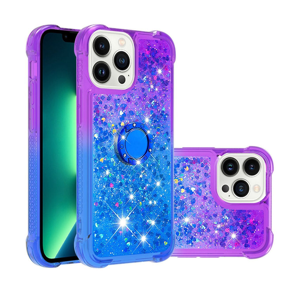 iPhone 13 Pro Max Case Cover, Moving Liquid Holographic Sparkle Glitter Case with Kickstand, Girls Women Bling Diamond Ring Slim Protective Case for Apple iPhone 13 Pro Max