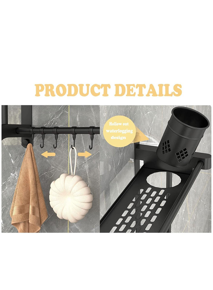 Shower shelf with towel bar with brush holder Bath accessories wall shelf Bathroom storage shelf 2 tier bath towel shelf Bathroom kitchen toilet storage shelf.