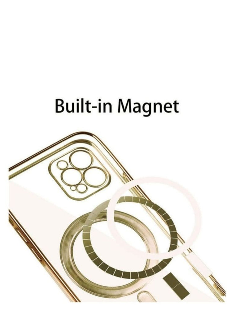 Magnetic Electroplating Frame Magsafe Wireless Charging Case for Apple iPhone 13 Pro Gold/Clear