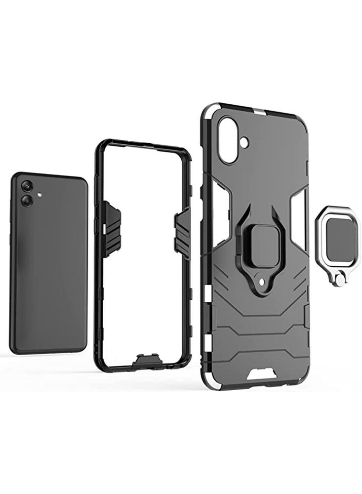 Samsung Galaxy A04 4G Case Cover with Bracket Kickstand Shell Back Cover Scratch-Resistant Shock-Absorbing Protector Accessories Kickstand Stand Magnetic Car Ring Holder Protection Black