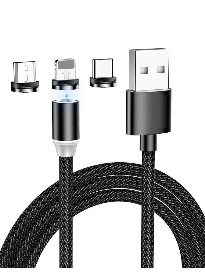 3-In-1 Magnetic Circular Fast Data Sync And Fast Charging Cable With Indicator Light 1m Black