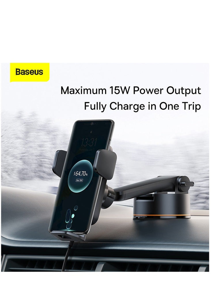 Wireless Car Charger Mount, 15W Qi Fast Charging Auto Clamping Car Phone Holder Windshield/Dashboard Car Charging Holder For iPhone 15/14/13/12/11 Series, Samsung S23/S22, Google Pixel 8/8 Pro, LG Etc Black