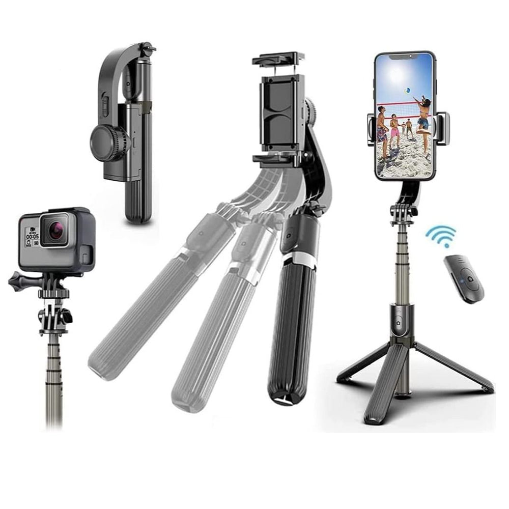 Tycom Selfie Stick Gimbal Stabilizer, 360° Rotation Tripod with Wireless Remote, Portable Phone Holder, Auto Balance 1-Axis Gimbal for Smartphones Tiktok Vlog Youtuber Live Video Record(Q08 Black)