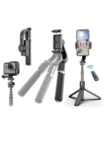 Tycom Selfie Stick Gimbal Stabilizer, 360° Rotation Tripod with Wireless Remote, Portable Phone Holder, Auto Balance 1-Axis Gimbal for Smartphones Tiktok Vlog Youtuber Live Video Record(Q08 Black)