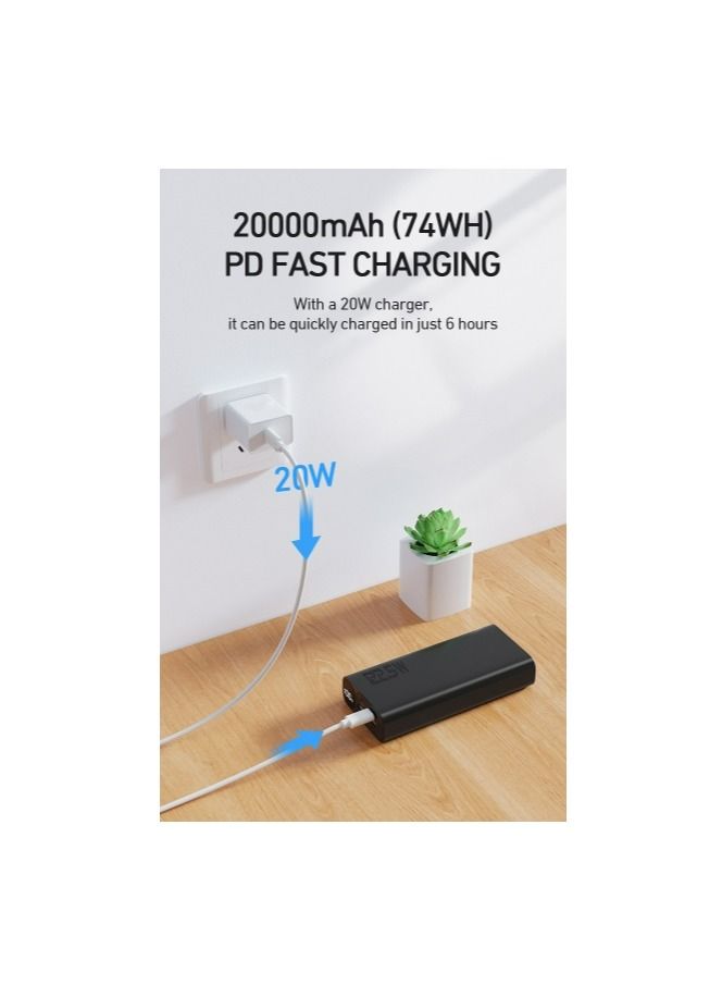 PD 22.5W Power Bank 20000 mAh Super Fast Charging Portable Charger 1 Type C 1 Micro USB and 2  USB A Output Compatible with iPhone, Samsung, iPad and more- Black