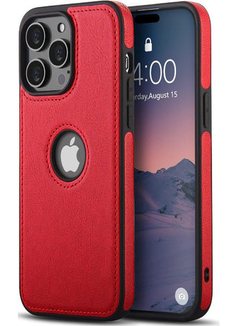 iPhone 15 Pro Max Case, Vegan Leather Protective Case for iPhone 15 Pro Max 6.7", Luxury, Elegant and Beautiful Design Cover, Non-Slip Vintage Looking Perfect Stitching Leather Case (Red)