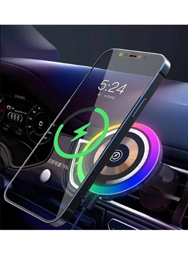 Magnetic Wireless Charger RGB LED Lamp Phone Car Air Vent Holder For iPhone 15 Pro Max 14 13  12Mini Fast Charging Station