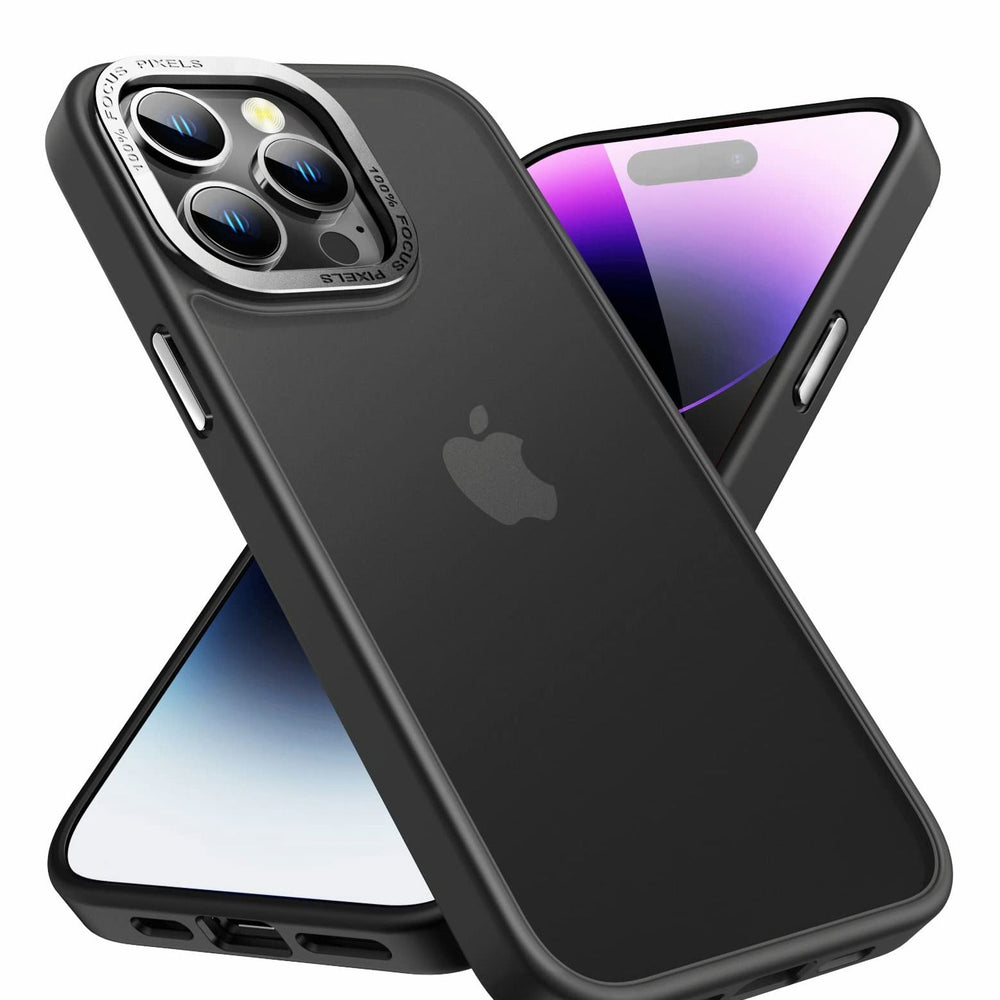 Designed for iPhone 14 Pro Max Case, Military Grade Drop Protection, Translucent Matte Skin-friendly PC Back, Advanced Metal Camera Protection Ring, Anti-Scratch Anti-Fingerprint Black, 6.7 Inch