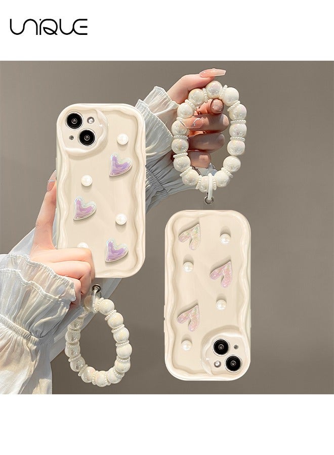 Compatible iPhone 15 Case for Soft Silicone Bumper White Case with Cute Luxury Crystal Sparkling Bracelet Case for iPhone 15