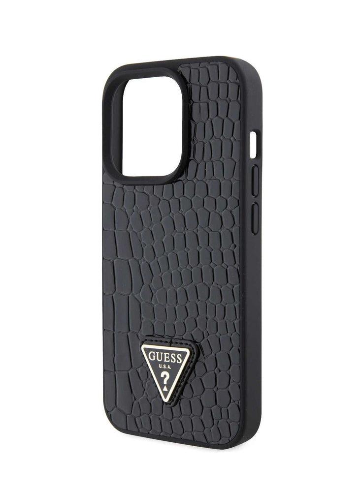 Guess Croco Case with Triangle Logo for iPhone 15 Pro - Black