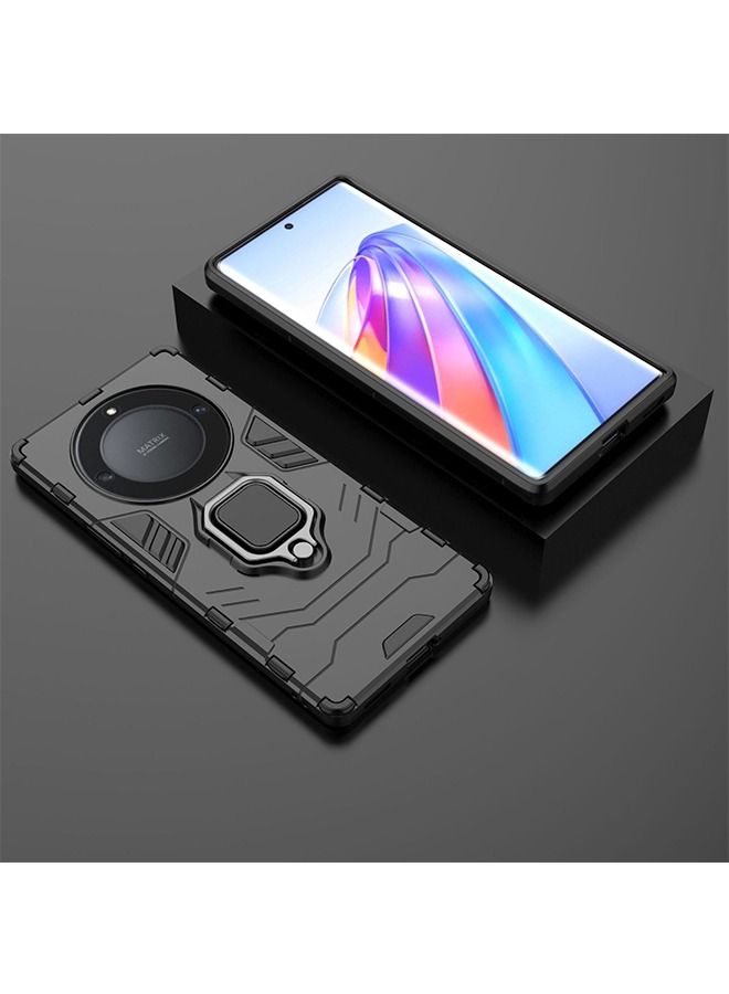 Compatible with Honor X9A 5G Case with Ring Magnetic Bracket Heavy Armor Double Layer PC TPU Shockproof and Dropproof Protective Cover(Black)