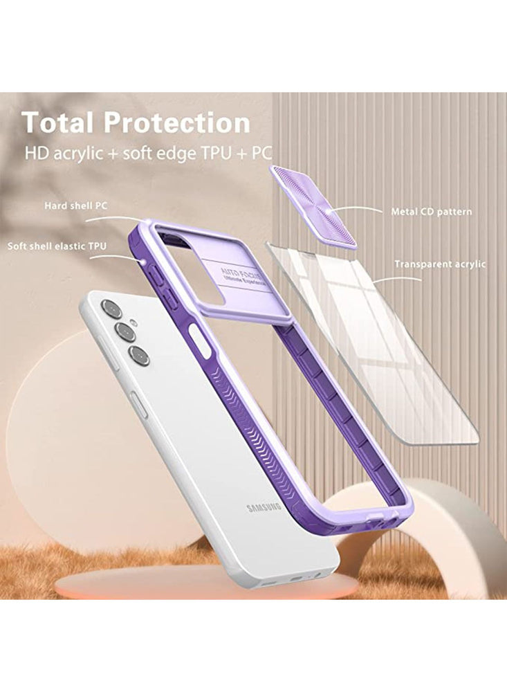 Samsung Galaxy A14 5g/4g Case Clear with Slide Camera Lens Cover, Gaxaly A14 5G Full Body Shockproof Protection Slim Crystal Transparent Bumper Accessories for Samsung A14 Purple