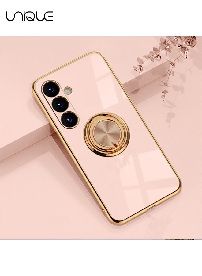 For Galaxy A14 5G Case with Phone Ring Stand Full Body Protection Plated Rose Gold Edge Luxury Case for Samsung Galaxy A14 5G-Pink