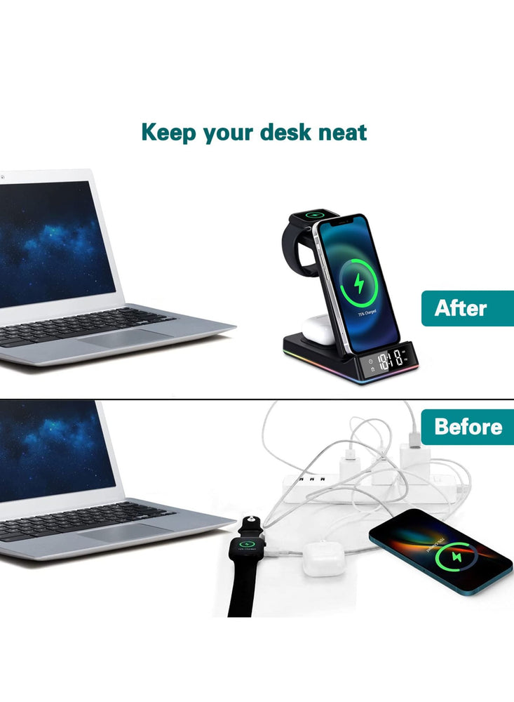 Wireless Charger, 5 in 1 Foldable QI Fast Wireless Charging Station Compatible iPhone 13 12 11 Pro Max XS MAX/XR/XS/X/8/SE, for iWatch Series 7/6/5/4/3/2/SE, for AirPo Pro/3/2 Black