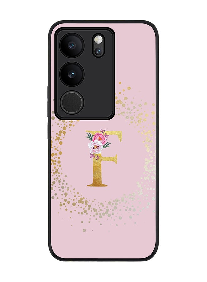 Case for Vivo V29 / Vivo V29 Pro / Vivo S17, Slim fit Flexible Cover - Custom Monogram Initial Letter Floral Pattern Alphabet - F (Pink)