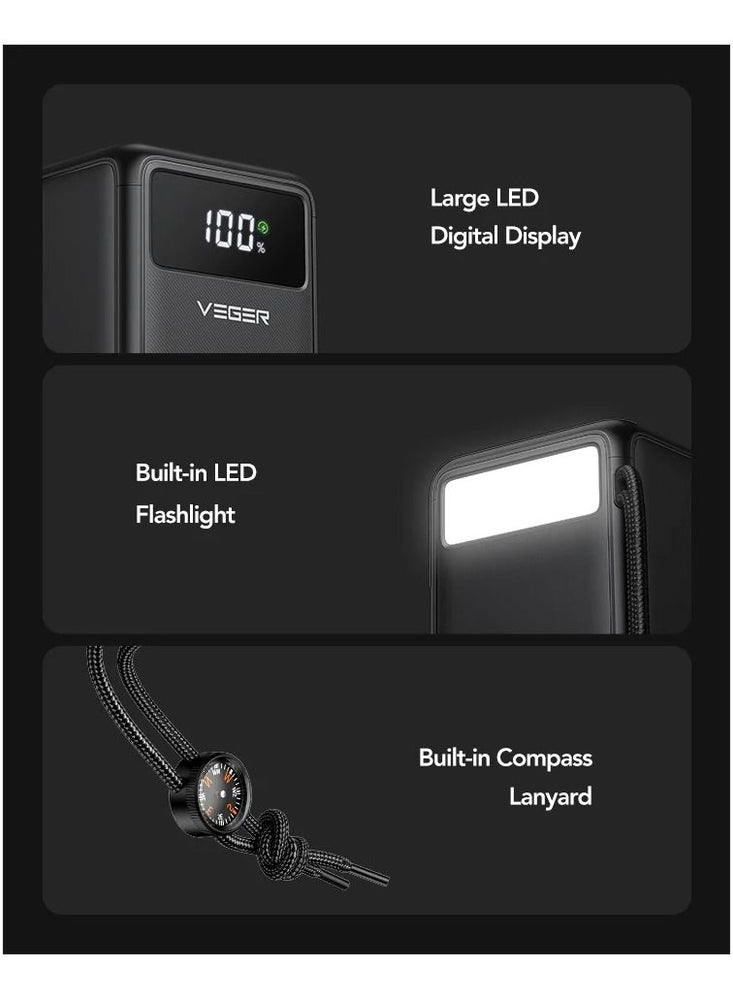 22.5W Fast Charging Tank Lite 50000mAh Power Bank 6 USB Ports Mobile Power Bank and Big LED Digital Display with Built-in LED Flashlight Outdoor Portable charger