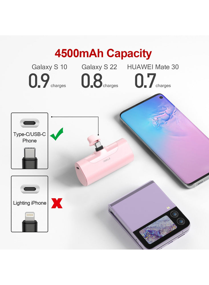 USB C Portable Mini Charger 4500mAh Ultra-Compact Small Power Bank Compatible with Samsung Galaxy Z Flip3,S21,S20,S10,S9,S8,Note 21/20/10/9/8,Moto Z3/2,LG V35/G8/7,Pixel 6 Pro/4, Pink