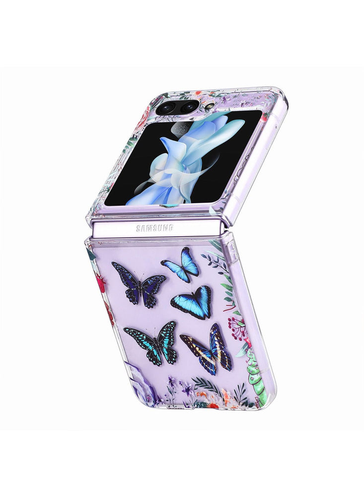 Case for  Samsung Galaxy Z Flip 5 Case with Butterfly, Fashion Women Girls Clear Hard PC Scratch-Resistant Protective Case