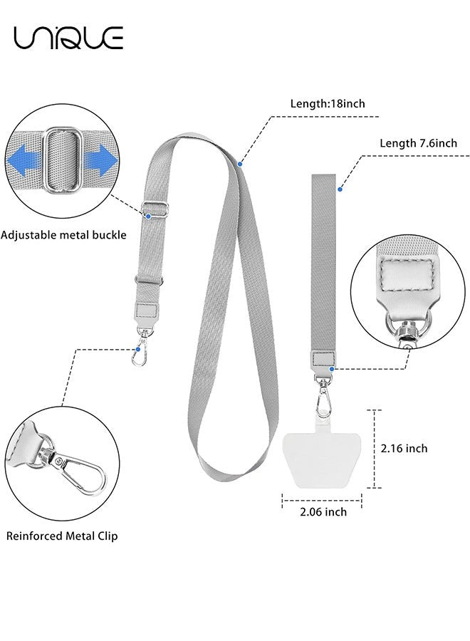 Phone Lanyard, Adjustable Crossbody Around Neck Lanyard and Wrist Strap Tether Phone Charms with 2 Sticky Pads Compatible for iPhone,Samsung Galaxy and All Smartphones-Grey