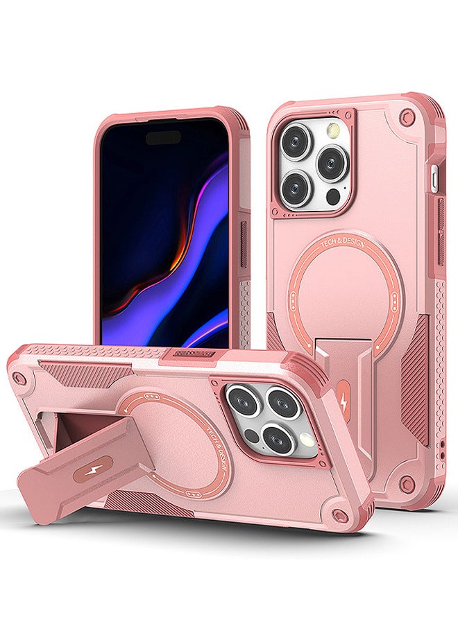 Case For iPhone15 Pro Max Case, Built-in Stand Compatible With MagSafe Military Grade Shockproof Vertical And Horizontal Kickstand Phone Case For iPhone 15 Pro Max - Pink