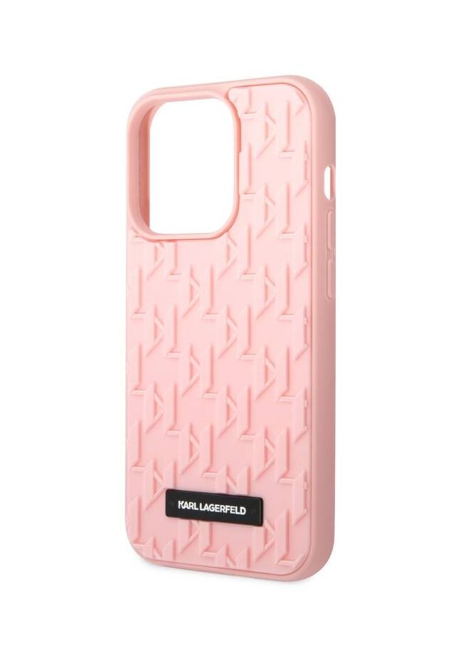 Karl Lagerfeld 3D Rubber Monogram Pattern & Metal Plate Logo , Compatible With iPhone 14 Pro Max - Pink