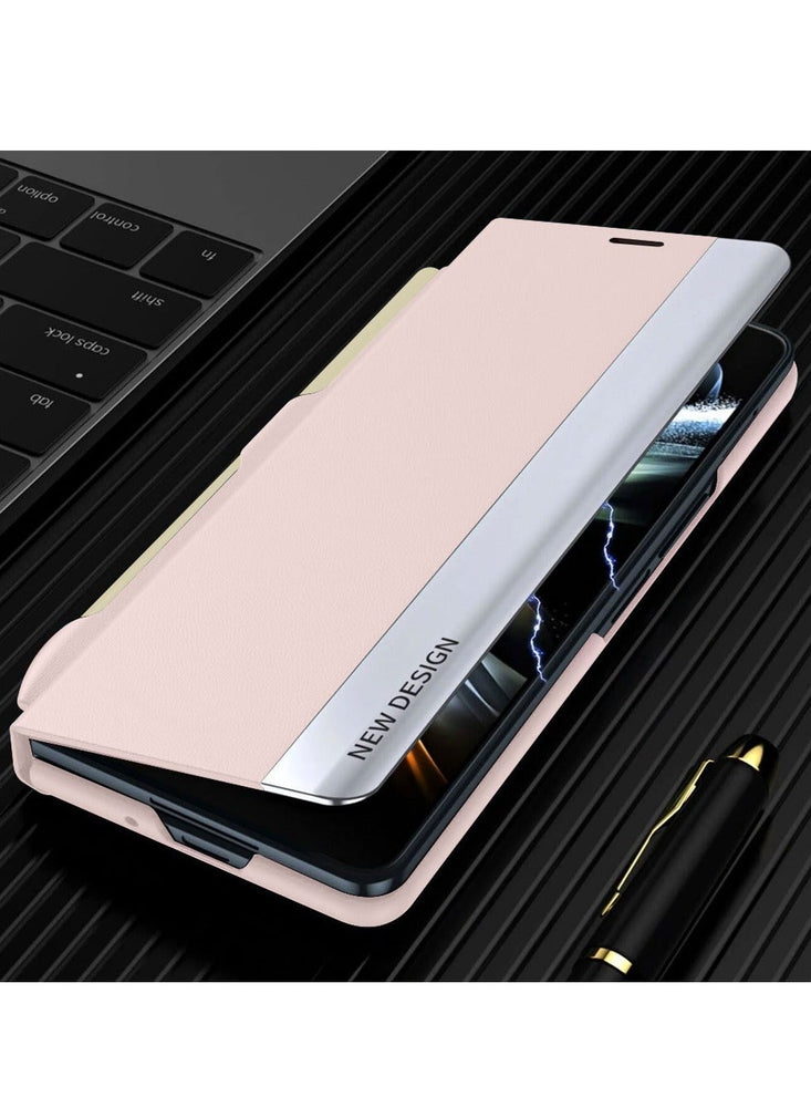 Samsung Galaxy Z Fold 5 Luxury Leather Phone Case Standing Cover With Z Fold 5 S Pen Protective Case With Kickstand Pink