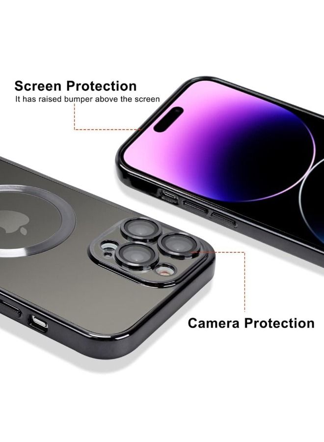 iPhone 15 Pro Case with Camera Lens Protector, Protective Case Compatible with Wireless Charging, Anti-Scratch Shockproof Protective Electroplated iPhone 15 Pro Case for Women Men - Black